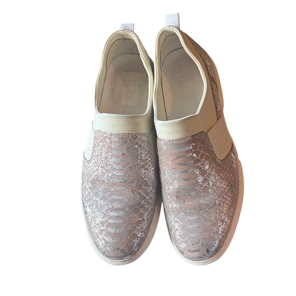 Johnston‎ & Murphy Womens Metallic Snakeskin Slip On Sneakers Silver 8.5M